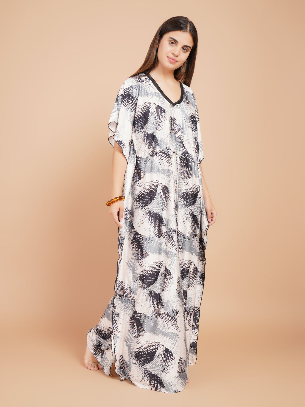 Women Printed V-neck Maxi Kaftan Nightdress