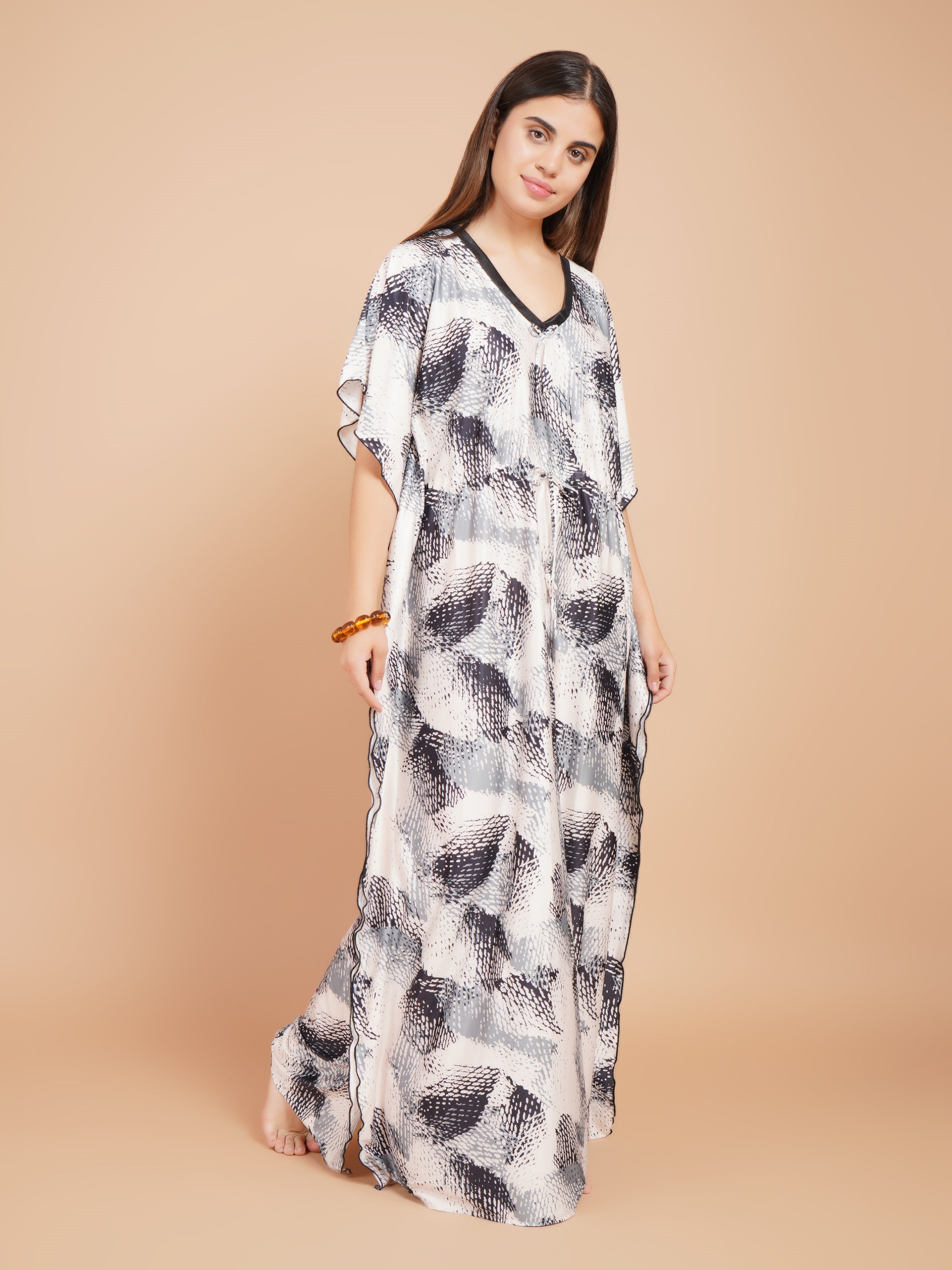 Women Printed V-neck Maxi Kaftan Nightdress