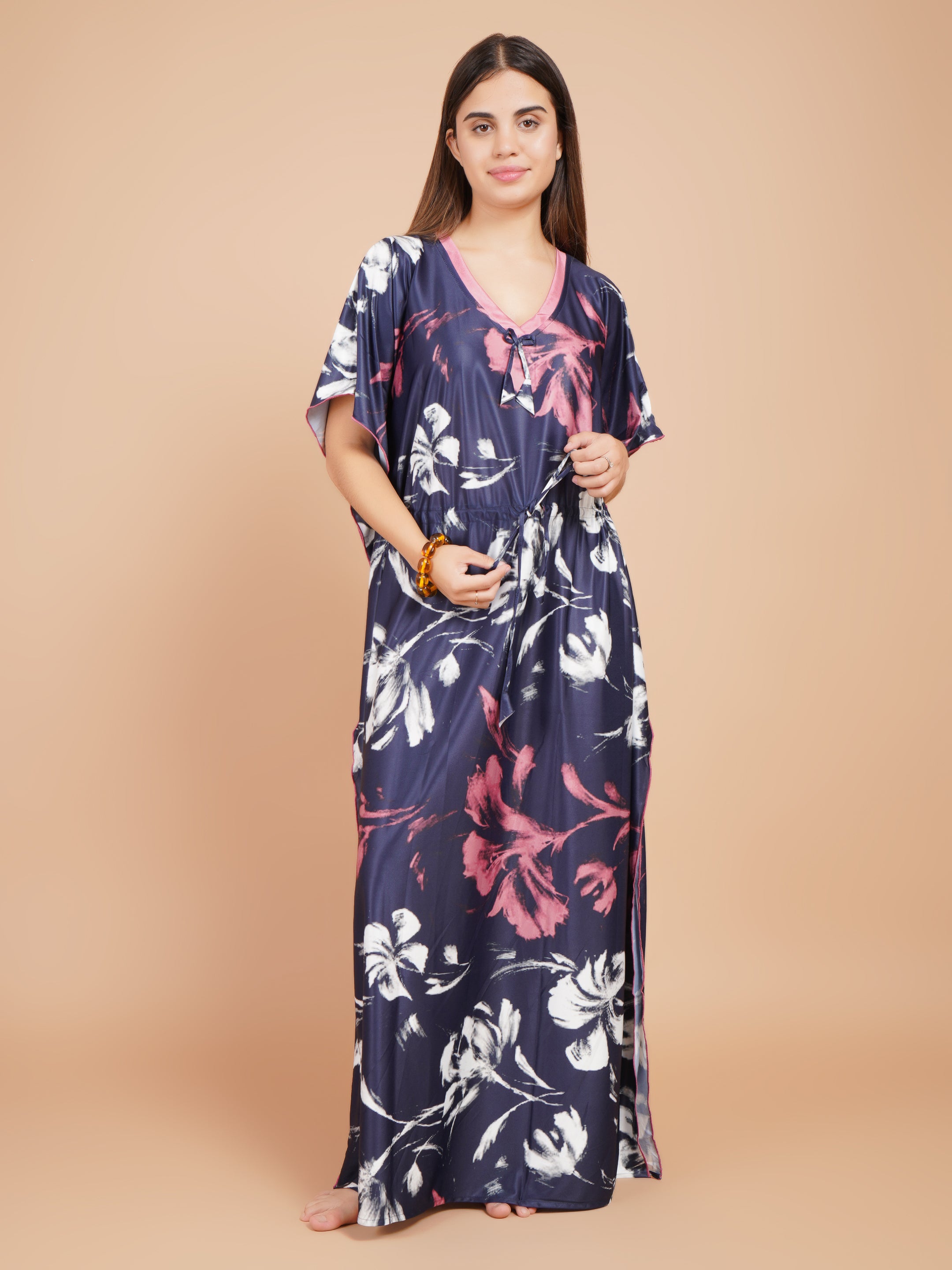 Women Printed V-neck Maxi Kaftan Nightdress