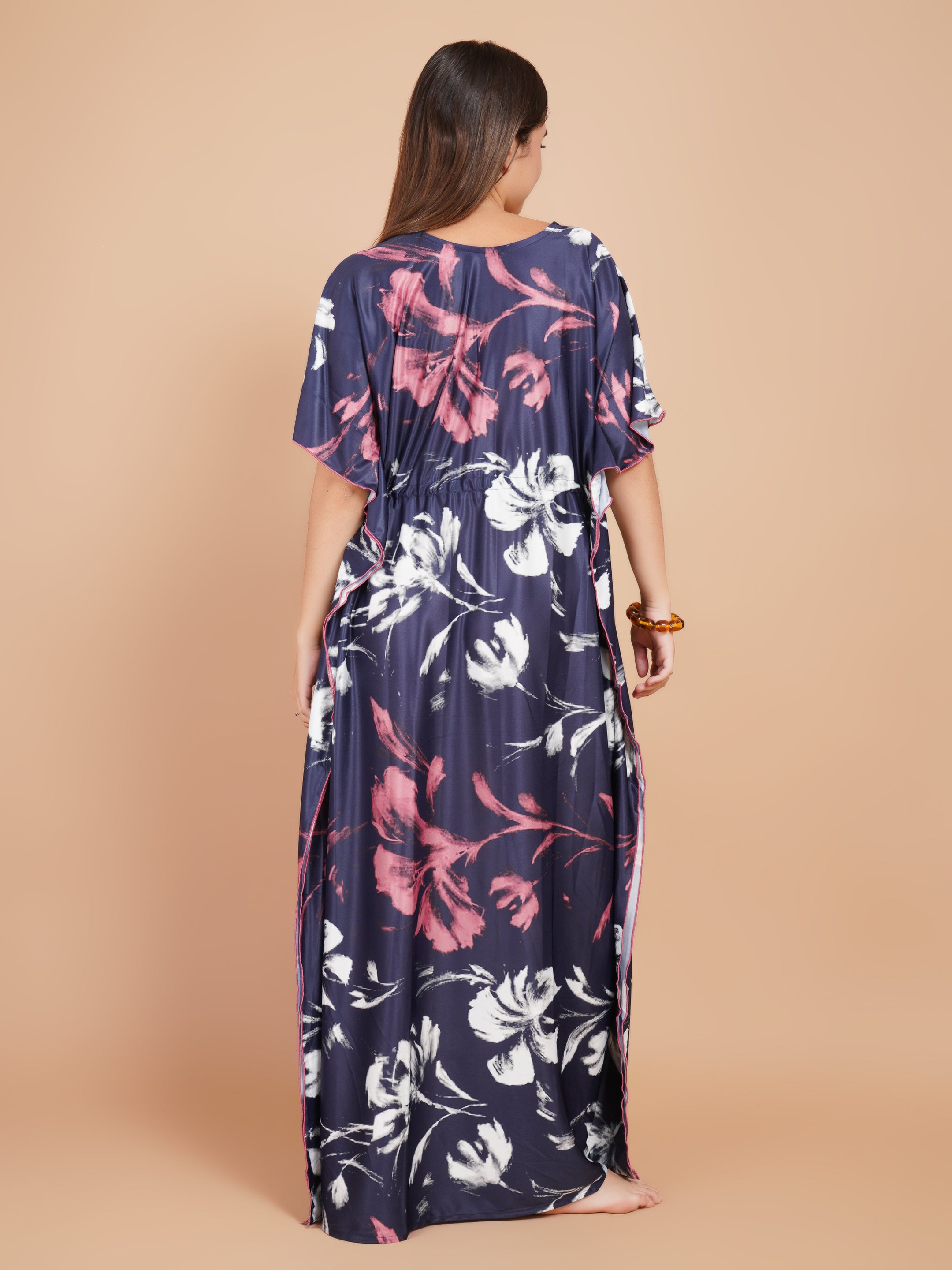Women Printed V-neck Maxi Kaftan Nightdress