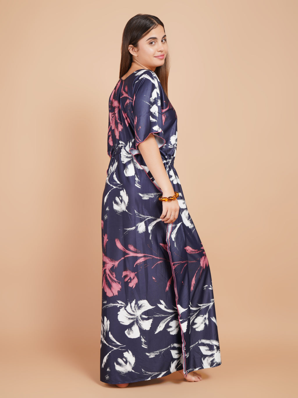 Women Printed V-neck Maxi Kaftan Nightdress