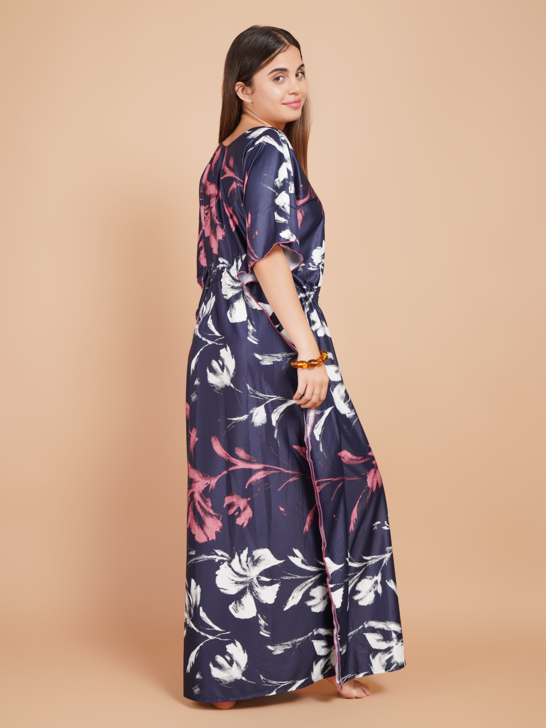 Women Printed V-neck Maxi Kaftan Nightdress