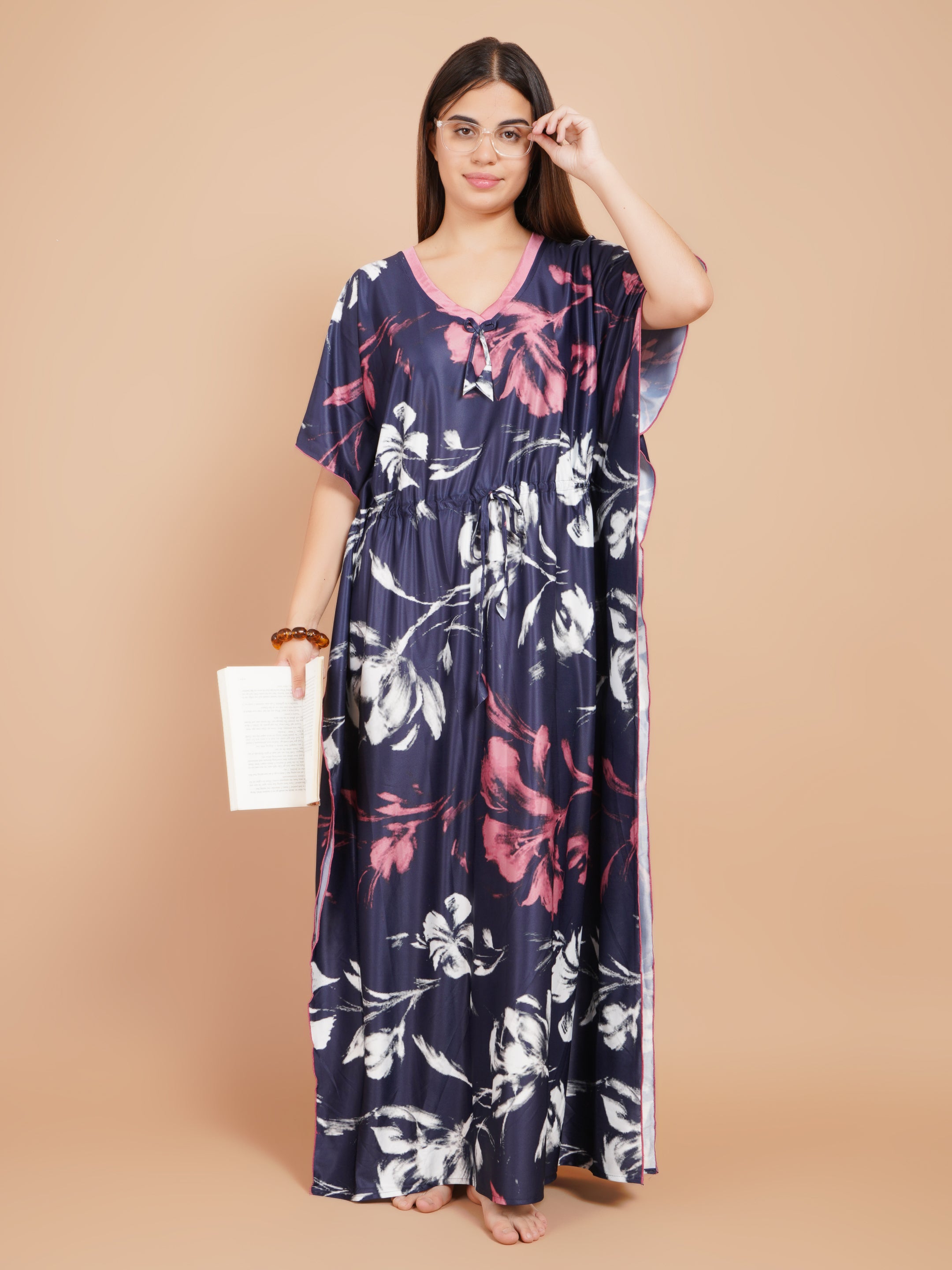 Women Printed V-neck Maxi Kaftan Nightdress