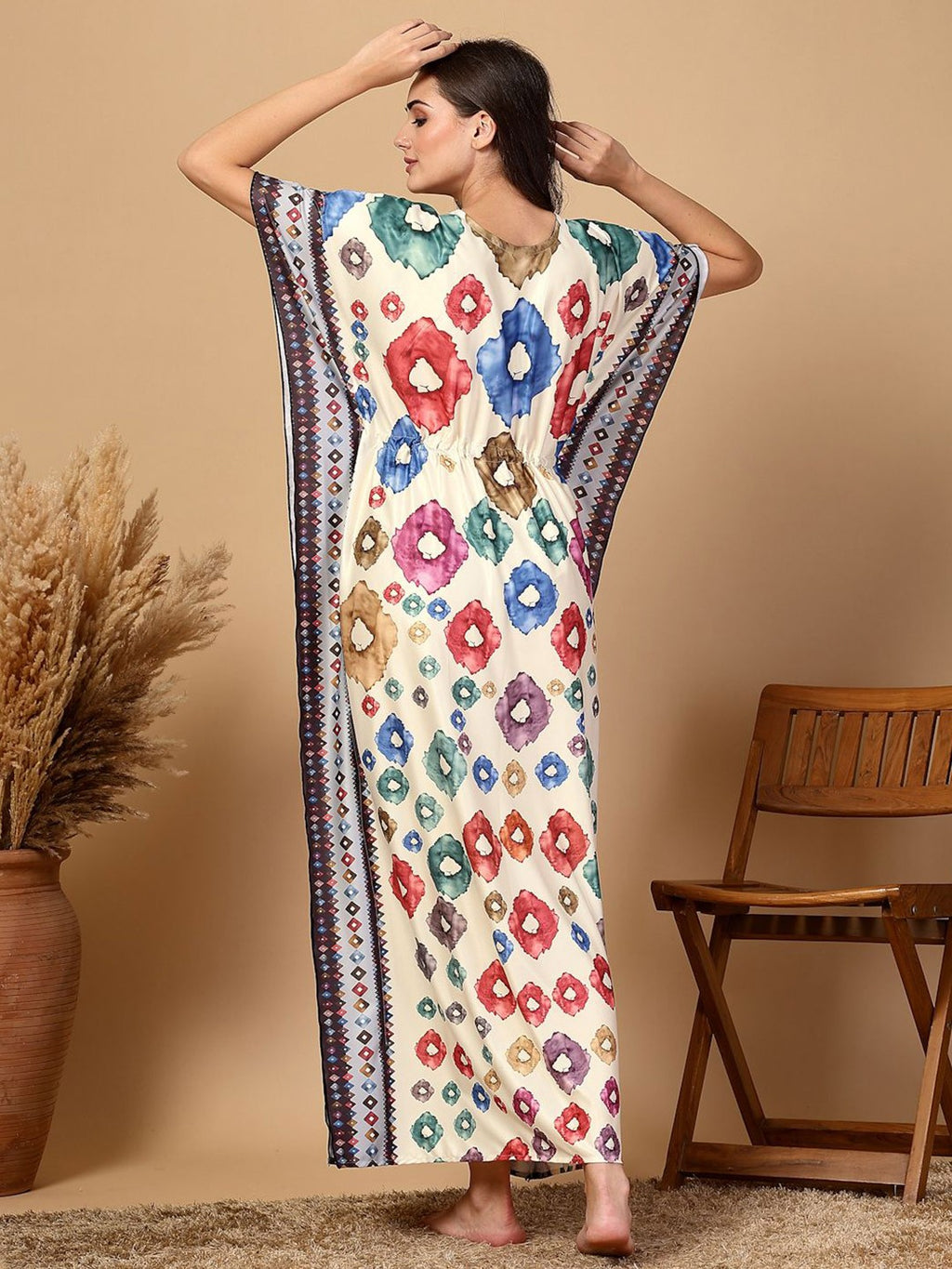 Women Printed Premium Soft Satin Kaftan Nightwear Dress