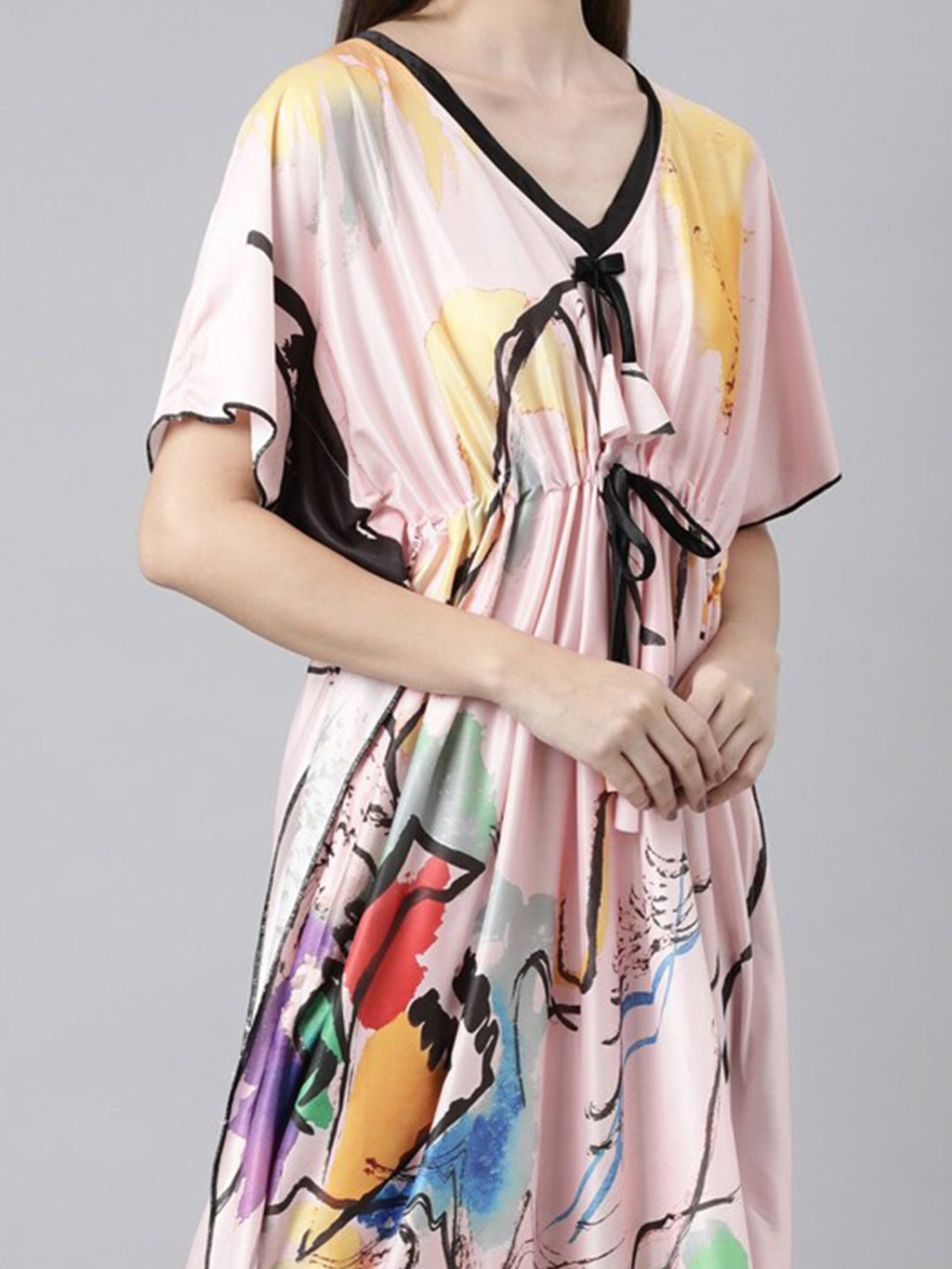 Women Printed V-neck Maxi Kaftan Nightdress