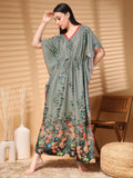 Women Printed V-neck Maxi Kaftan Nightdress