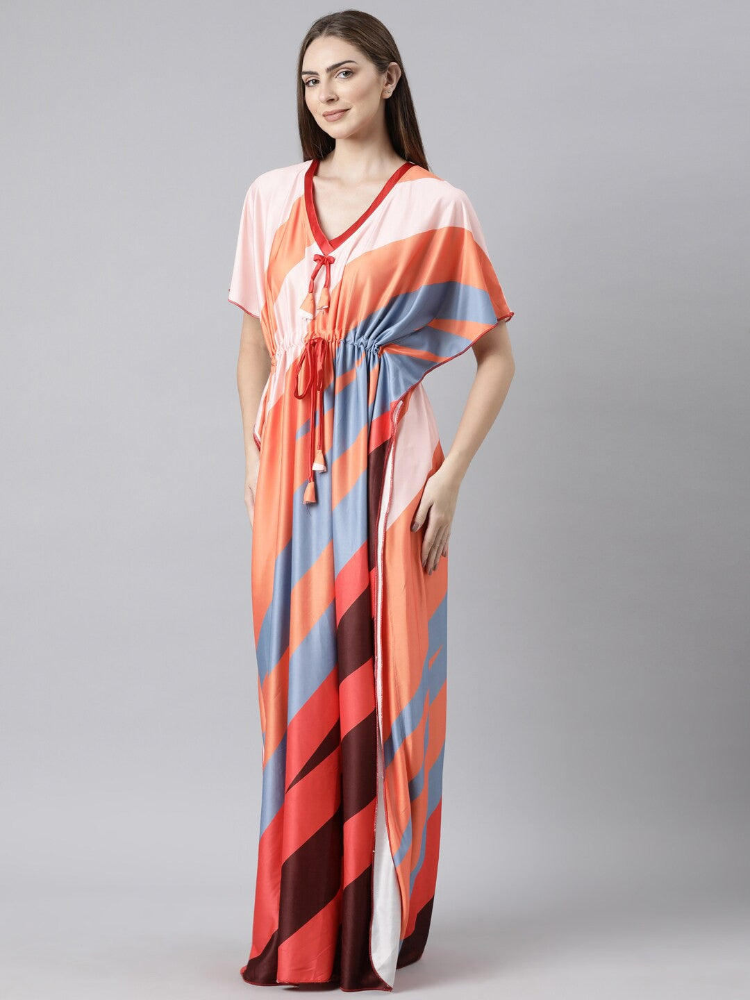 Women Printed V-neck Maxi Kaftan Nightdress