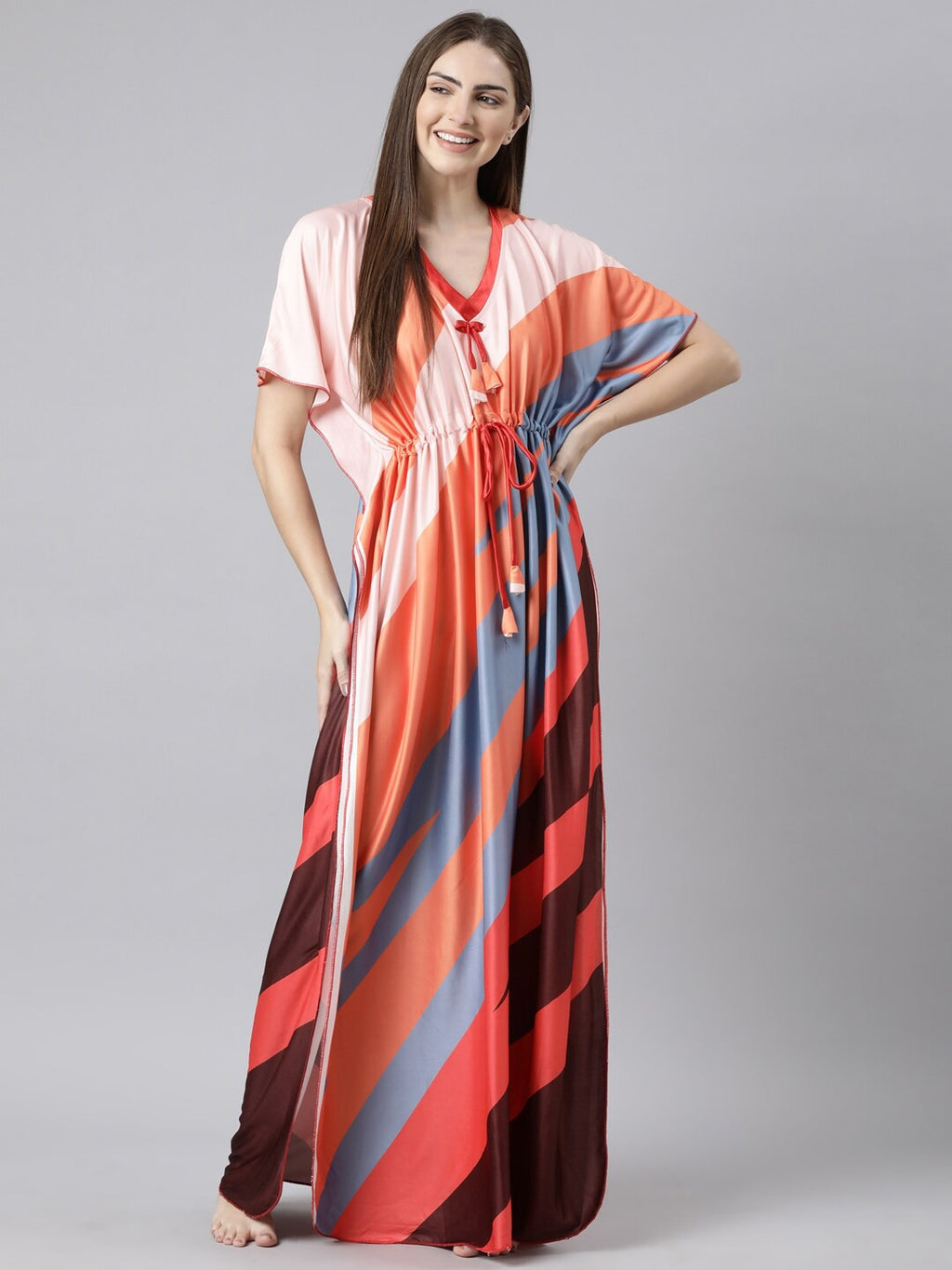 Women Printed V-neck Maxi Kaftan Nightdress