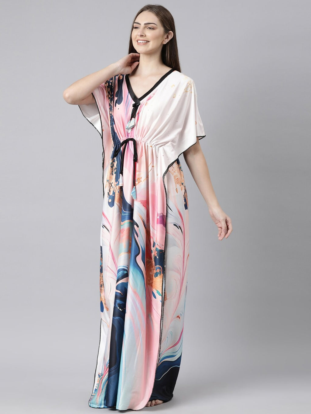 Women Printed Satin Kaftan Nightdress