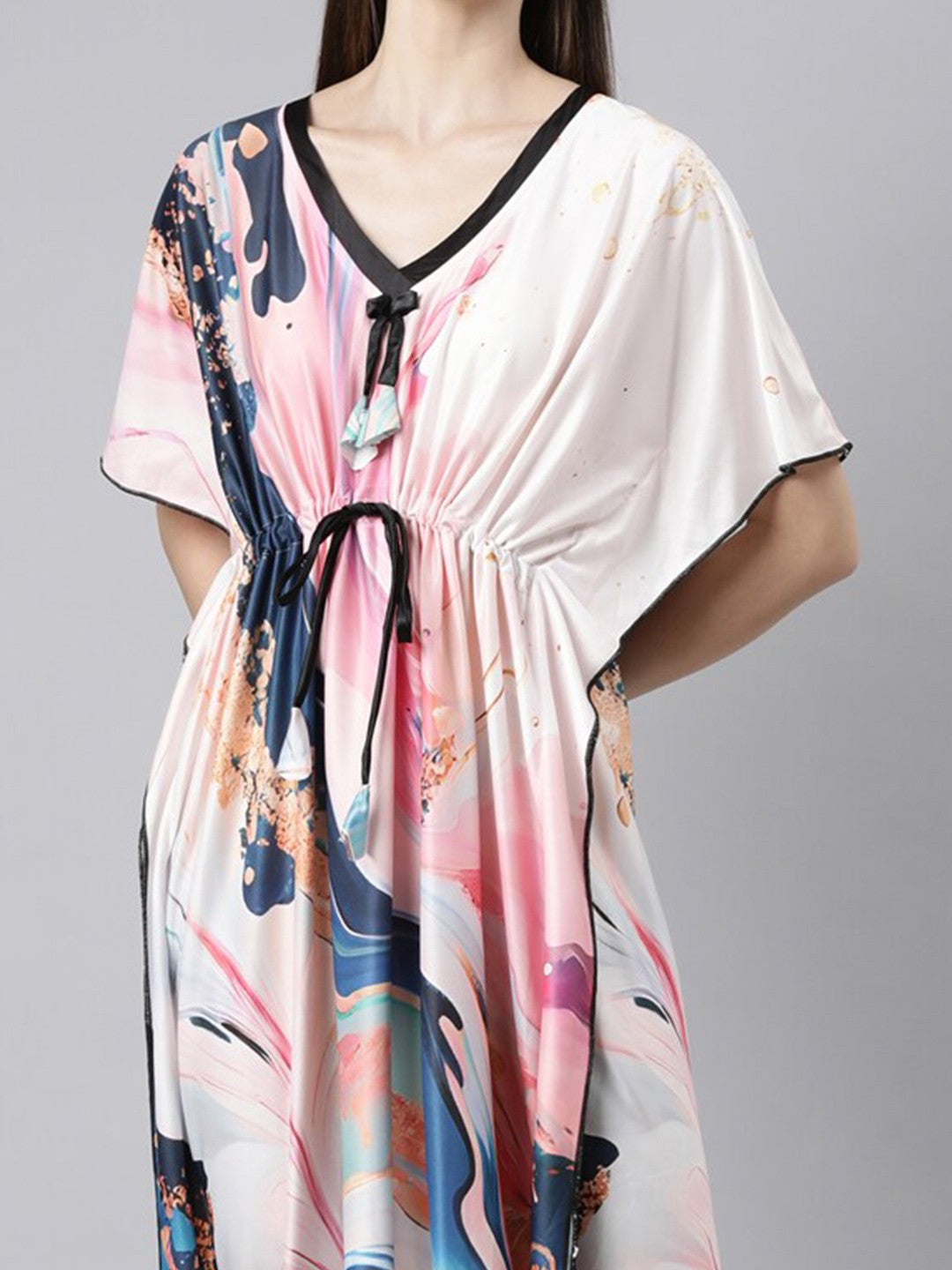 Women Printed Satin Kaftan Nightdress