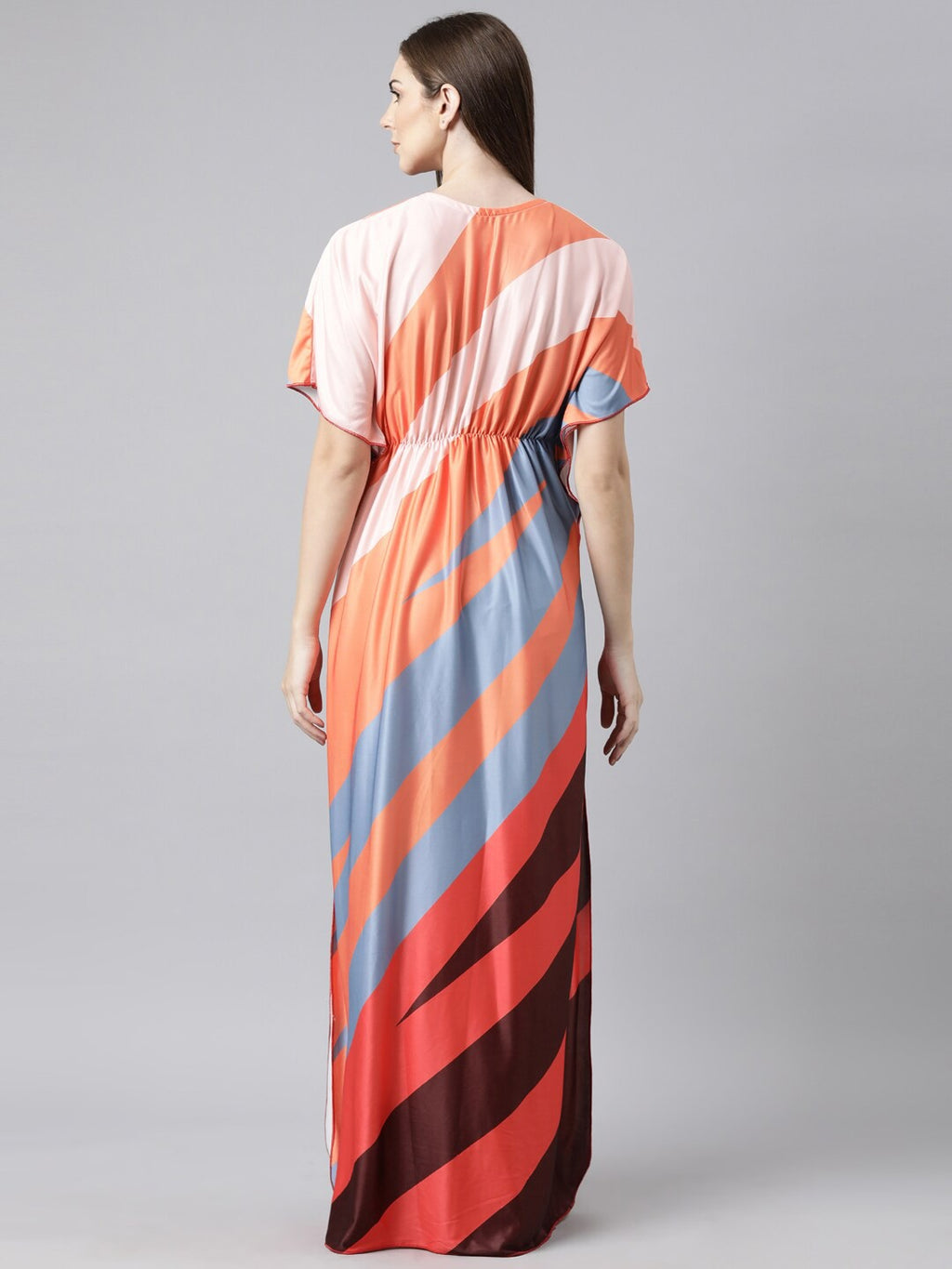 Women Printed V-neck Maxi Kaftan Nightdress