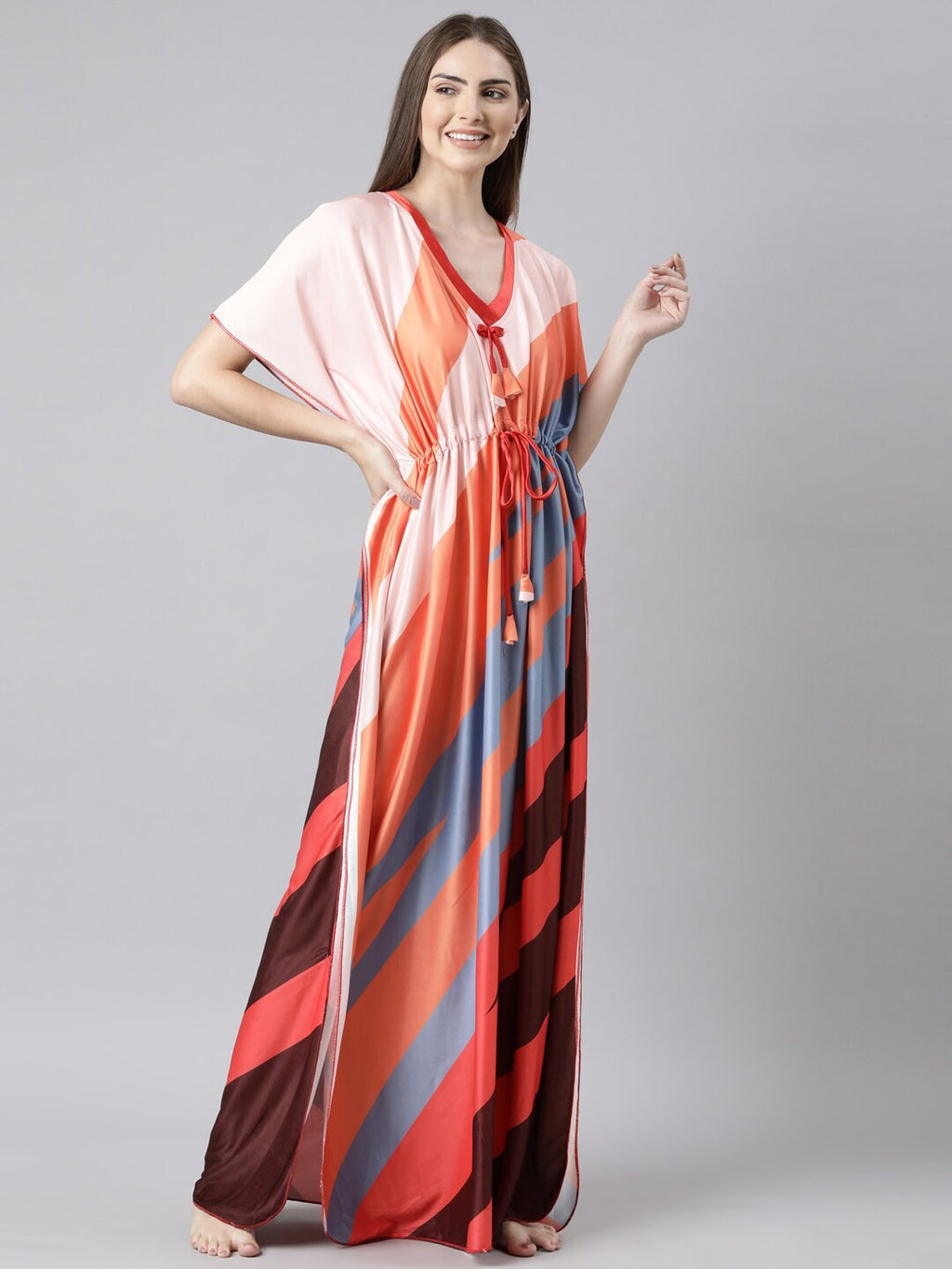 Women Printed V-neck Maxi Kaftan Nightdress
